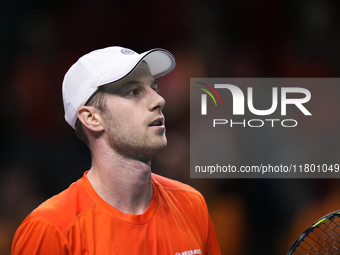 MALAGA, SPAIN - NOVEMBER 22: Botic van de Zandschulp of Team Netherlands during his singles match against Daniel Altamaier of Team Germany d...