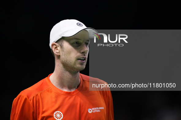 MALAGA, SPAIN - NOVEMBER 22: Botic van de Zandschulp of Team Netherlands during his singles match against Daniel Altamaier of Team Germany d...