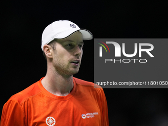 MALAGA, SPAIN - NOVEMBER 22: Botic van de Zandschulp of Team Netherlands during his singles match against Daniel Altamaier of Team Germany d...