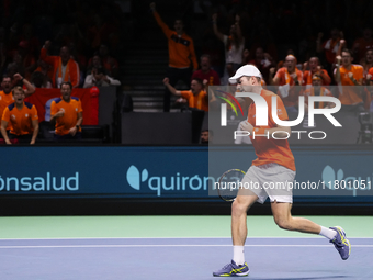 MALAGA, SPAIN - NOVEMBER 22: Botic van de Zandschulp of Team Netherlands celebrates a point during his singles match against Daniel Altamaie...