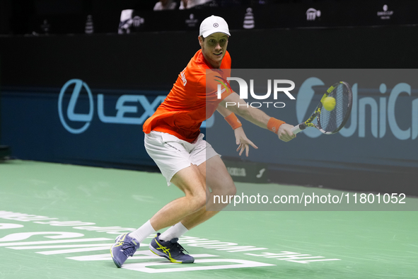 MALAGA, SPAIN - NOVEMBER 22: Botic van de Zandschulp of Team Netherlands during his singles match against Daniel Altamaier of Team Germany d...