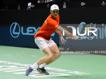 MALAGA, SPAIN - NOVEMBER 22: Botic van de Zandschulp of Team Netherlands during his singles match against Daniel Altamaier of Team Germany d...