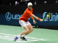 MALAGA, SPAIN - NOVEMBER 22: Botic van de Zandschulp of Team Netherlands during his singles match against Daniel Altamaier of Team Germany d...