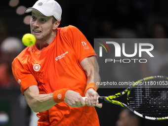 MALAGA, SPAIN - NOVEMBER 22: Botic van de Zandschulp of Team Netherlands during his singles match against Daniel Altamaier of Team Germany d...