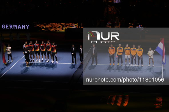 MALAGA, SPAIN - NOVEMBER 22: Both teams pose prior the Semi-Final tie between Germany and Netherlands during the Davis Cup Final at Palacio...