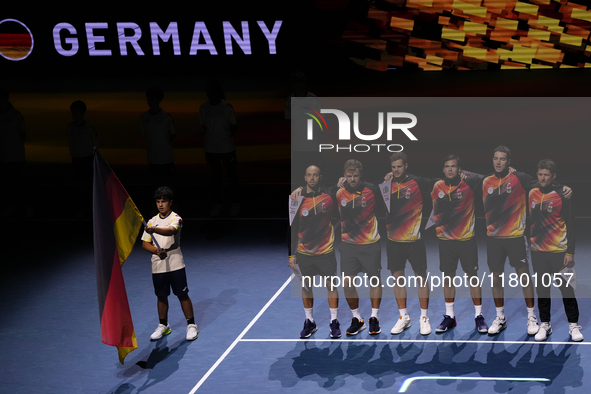 MALAGA, SPAIN - NOVEMBER 22: Team Germany pose prior the Semi-Final tie between Germany and Netherlands during the Davis Cup Final at Palaci...