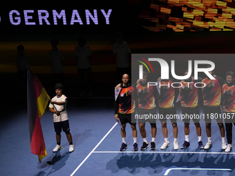 MALAGA, SPAIN - NOVEMBER 22: Team Germany pose prior the Semi-Final tie between Germany and Netherlands during the Davis Cup Final at Palaci...