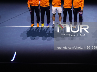 MALAGA, SPAIN - NOVEMBER 22: Team Netherlands pose prior the Semi-Final tie between Germany and Netherlands during the Davis Cup Final at Pa...