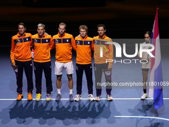 MALAGA, SPAIN - NOVEMBER 22: Team Netherlands pose prior the Semi-Final tie between Germany and Netherlands during the Davis Cup Final at Pa...