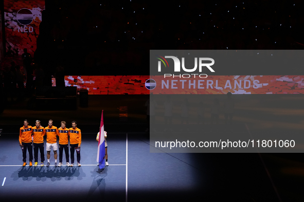 MALAGA, SPAIN - NOVEMBER 22: Team Netherlands pose prior the Semi-Final tie between Germany and Netherlands during the Davis Cup Final at Pa...