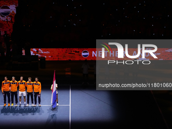 MALAGA, SPAIN - NOVEMBER 22: Team Netherlands pose prior the Semi-Final tie between Germany and Netherlands during the Davis Cup Final at Pa...