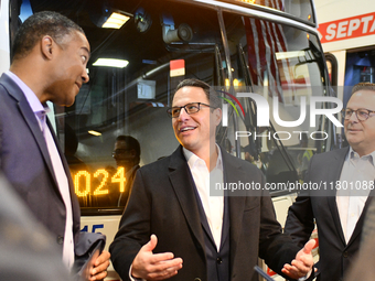 Governor Shapiro mingles with SEPTA employees and representatives after announcing $153 million to circumvent the imminent proposed fare mod...