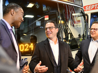 Governor Shapiro mingles with SEPTA employees and representatives after announcing $153 million to circumvent the imminent proposed fare mod...