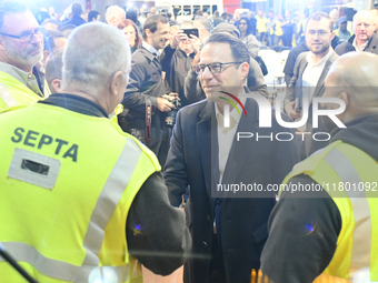 Governor Shapiro mingles with SEPTA employees and representatives after announcing $153 million to circumvent the imminent proposed fare mod...