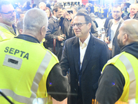 Governor Shapiro mingles with SEPTA employees and representatives after announcing $153 million to circumvent the imminent proposed fare mod...