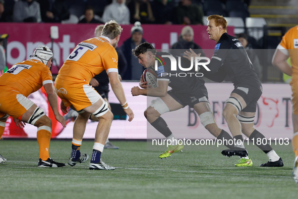 Adam Scott of Newcastle Falcons is in action during the Premiership Cup Group A match between Newcastle Falcons and Sale FC at Kingston Park...