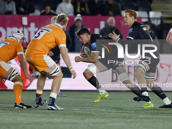 Adam Scott of Newcastle Falcons is in action during the Premiership Cup Group A match between Newcastle Falcons and Sale FC at Kingston Park...