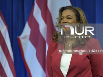 Director of the Office of Neighborhood Safety and Engagement (ONSE), Kwelli Sneed, attends a press conference in Washington DC, USA, on Nove...