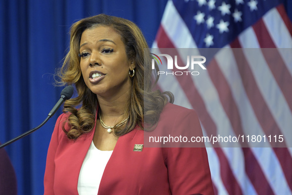 Director of the Office of Neighborhood Safety and Engagement (ONSE), Kwelli Sneed, speaks during a press conference in Washington DC, USA, o...