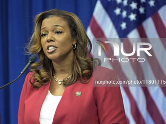 Director of the Office of Neighborhood Safety and Engagement (ONSE), Kwelli Sneed, speaks during a press conference in Washington DC, USA, o...