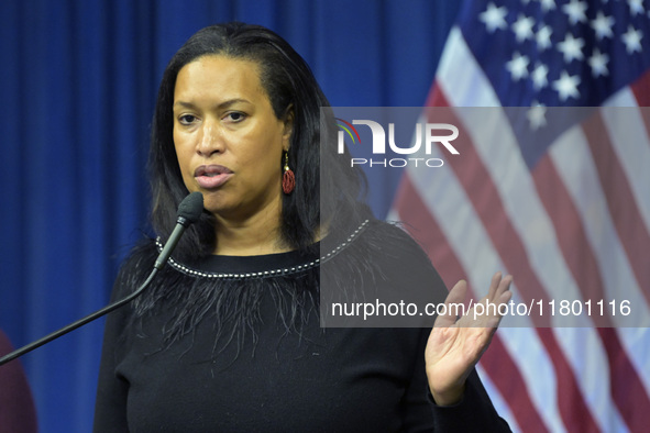 DC Mayor Muriel Bowser speaks about the appointment of Kwelli Sneed as the permanent Director of the Office of Neighborhood Safety and Engag...