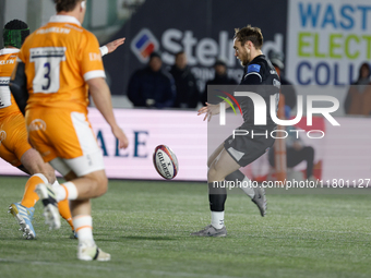 Brett Connon of Newcastle Falcons looks to kick ahead during the Premiership Cup Group A match between Newcastle Falcons and Sale FC at King...