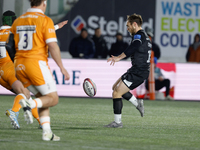 Brett Connon of Newcastle Falcons looks to kick ahead during the Premiership Cup Group A match between Newcastle Falcons and Sale FC at King...