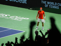 MALAGA, SPAIN - NOVEMBER 22: Tallon Griekspoor of Team Netherlands celebrates a point during his singles match against Jan-Lennard Struff of...