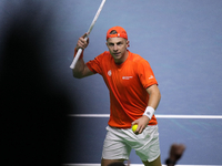 MALAGA, SPAIN - NOVEMBER 22: Tallon Griekspoor of Team Netherlands celebrates a point during his singles match against Jan-Lennard Struff of...