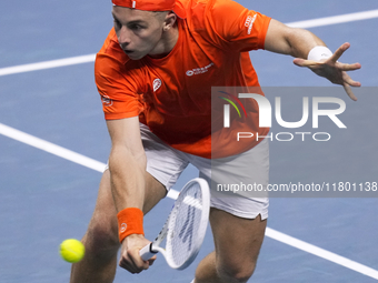 MALAGA, SPAIN - NOVEMBER 22: Tallon Griekspoor of Team Netherlands during his singles match against Jan-Lennard Struff of Team Germany durin...