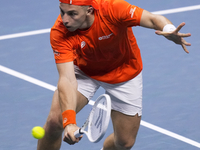 MALAGA, SPAIN - NOVEMBER 22: Tallon Griekspoor of Team Netherlands during his singles match against Jan-Lennard Struff of Team Germany durin...