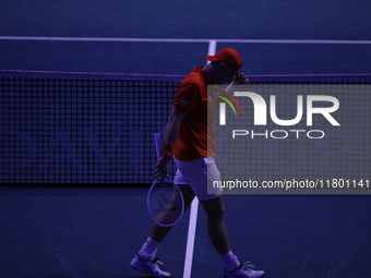 MALAGA, SPAIN - NOVEMBER 22: Tallon Griekspoor of Team Netherlands during his singles match against Jan-Lennard Struff of Team Germany durin...