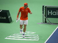 MALAGA, SPAIN - NOVEMBER 22: Tallon Griekspoor of Team Netherlands celebrates a point during his singles match against Jan-Lennard Struff of...