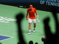 MALAGA, SPAIN - NOVEMBER 22: Tallon Griekspoor of Team Netherlands celebrates a point during his singles match against Jan-Lennard Struff of...