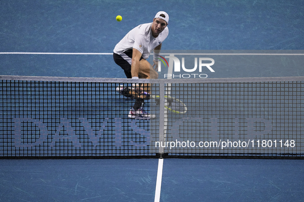 MALAGA, SPAIN - NOVEMBER 22: Jan-Lennard Struff of Team Germany during his singles match against Tallon Griekspoor of Team Netherlands durin...