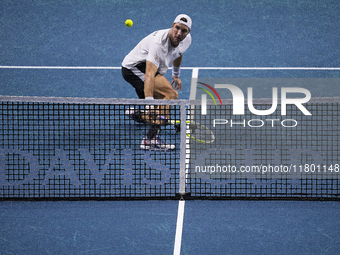 MALAGA, SPAIN - NOVEMBER 22: Jan-Lennard Struff of Team Germany during his singles match against Tallon Griekspoor of Team Netherlands durin...