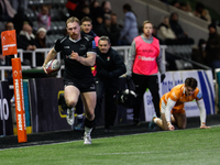 Tom Gordon of Newcastle Falcons breaks from halfway to score during the Premiership Cup Group A match between Newcastle Falcons and Sale FC...