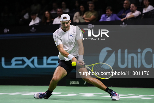 MALAGA, SPAIN - NOVEMBER 22: Jan-Lennard Struff of Team Germany during his singles match against Tallon Griekspoor of Team Netherlands durin...