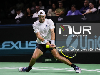 MALAGA, SPAIN - NOVEMBER 22: Jan-Lennard Struff of Team Germany during his singles match against Tallon Griekspoor of Team Netherlands durin...