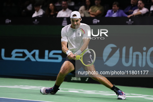 MALAGA, SPAIN - NOVEMBER 22: Jan-Lennard Struff of Team Germany during his singles match against Tallon Griekspoor of Team Netherlands durin...