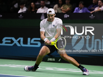 MALAGA, SPAIN - NOVEMBER 22: Jan-Lennard Struff of Team Germany during his singles match against Tallon Griekspoor of Team Netherlands durin...