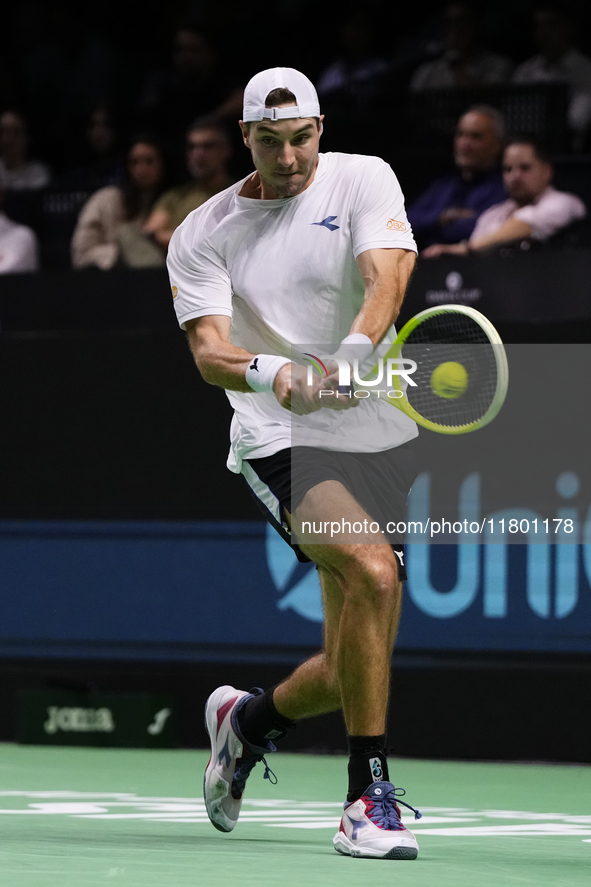 MALAGA, SPAIN - NOVEMBER 22: Jan-Lennard Struff of Team Germany during his singles match against Tallon Griekspoor of Team Netherlands durin...