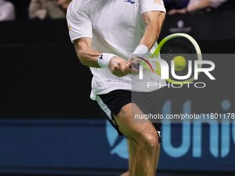 MALAGA, SPAIN - NOVEMBER 22: Jan-Lennard Struff of Team Germany during his singles match against Tallon Griekspoor of Team Netherlands durin...