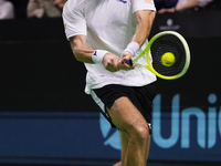 MALAGA, SPAIN - NOVEMBER 22: Jan-Lennard Struff of Team Germany during his singles match against Tallon Griekspoor of Team Netherlands durin...