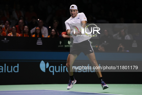 MALAGA, SPAIN - NOVEMBER 22: Jan-Lennard Struff of Team Germany during his singles match against Tallon Griekspoor of Team Netherlands durin...