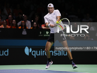 MALAGA, SPAIN - NOVEMBER 22: Jan-Lennard Struff of Team Germany during his singles match against Tallon Griekspoor of Team Netherlands durin...