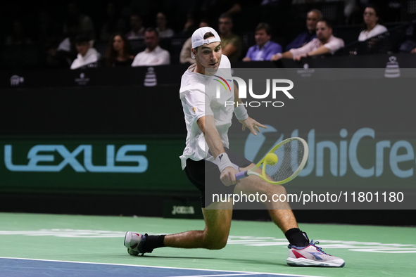 MALAGA, SPAIN - NOVEMBER 22: Jan-Lennard Struff of Team Germany during his singles match against Tallon Griekspoor of Team Netherlands durin...