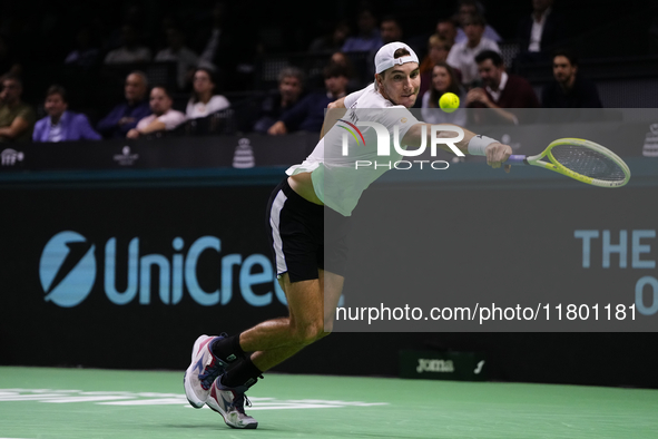 MALAGA, SPAIN - NOVEMBER 22: Jan-Lennard Struff of Team Germany during his singles match against Tallon Griekspoor of Team Netherlands durin...