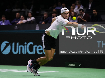 MALAGA, SPAIN - NOVEMBER 22: Jan-Lennard Struff of Team Germany during his singles match against Tallon Griekspoor of Team Netherlands durin...