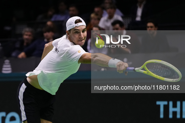 MALAGA, SPAIN - NOVEMBER 22: Jan-Lennard Struff of Team Germany during his singles match against Tallon Griekspoor of Team Netherlands durin...